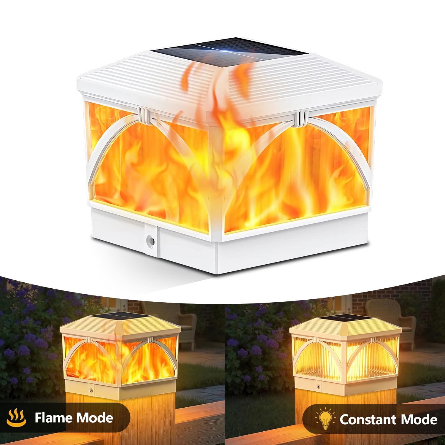 1-8x LED Solar Deck Post Cap Lights Flickering Flame Outdoor Garden Fence Lamp gallery