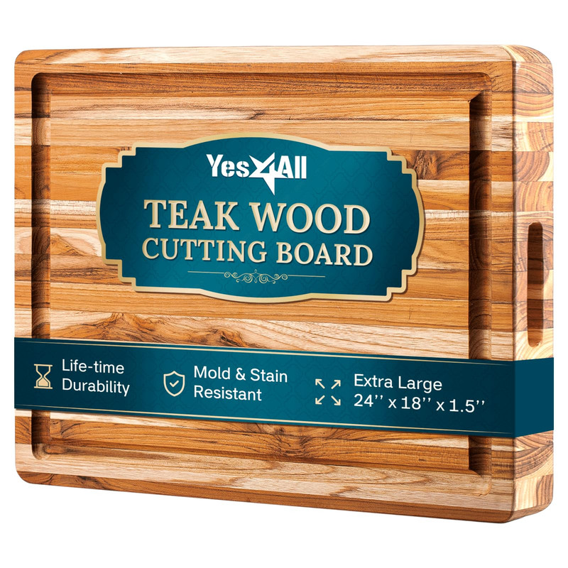 Yes4All Plus Large Edge Grain Teak Cutting Board For Kitchen 24L X 18W X gallery
