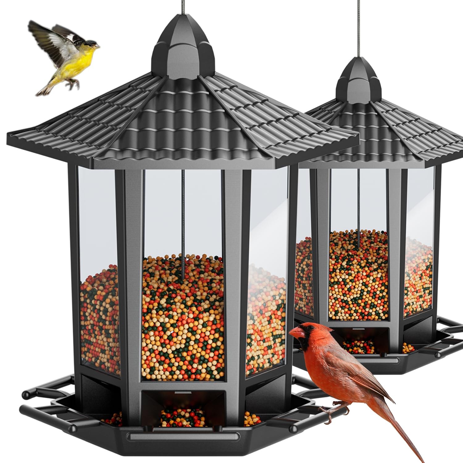 Birdream 2 Pack Bird Feeders for Outdoor Hanging, Retro Pagoda Design Fun Instal gallery