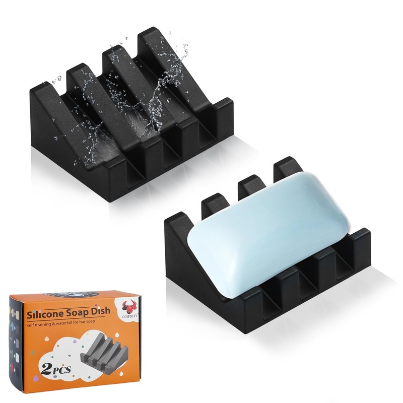 Self-Draining Silicone Soap Dish Holder for Bathroom & Kitchen, 2-Pack, Keeps So gallery