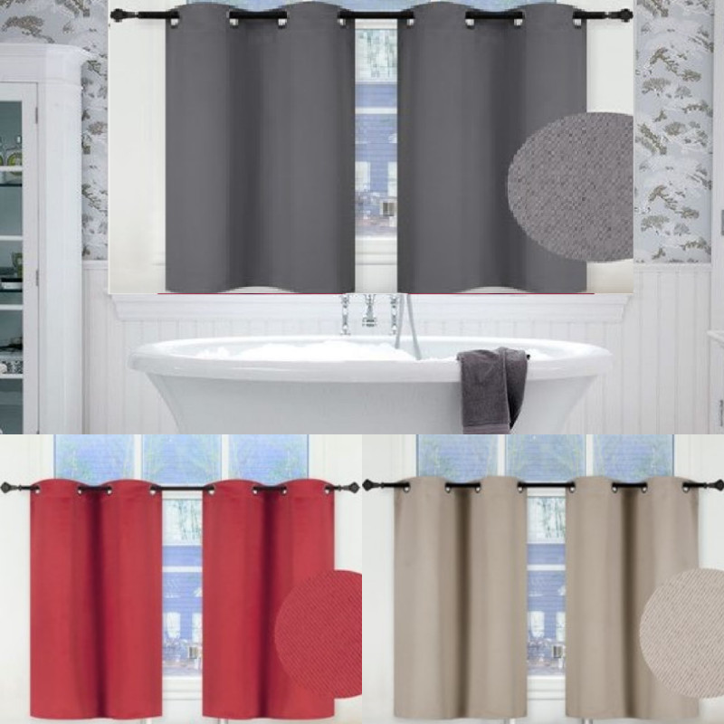 1 SET SHORT LENGTH THERMAL WINDOW BATHROOM DECOR CURTAIN CHROME GROMMETS K30 gallery