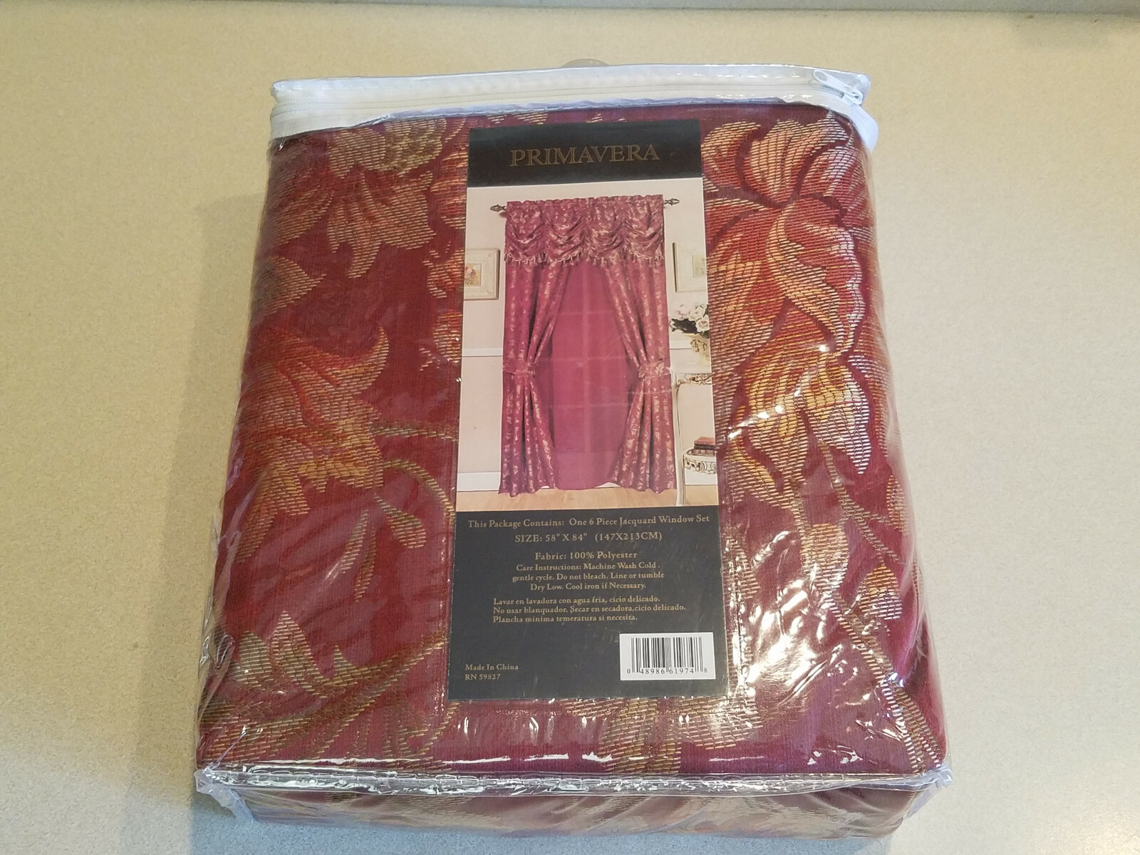 Primavera 6 Pc.Jacquard Window Set 58" x 84" Burgundy #72243BUR RN 59827 (NEW) gallery