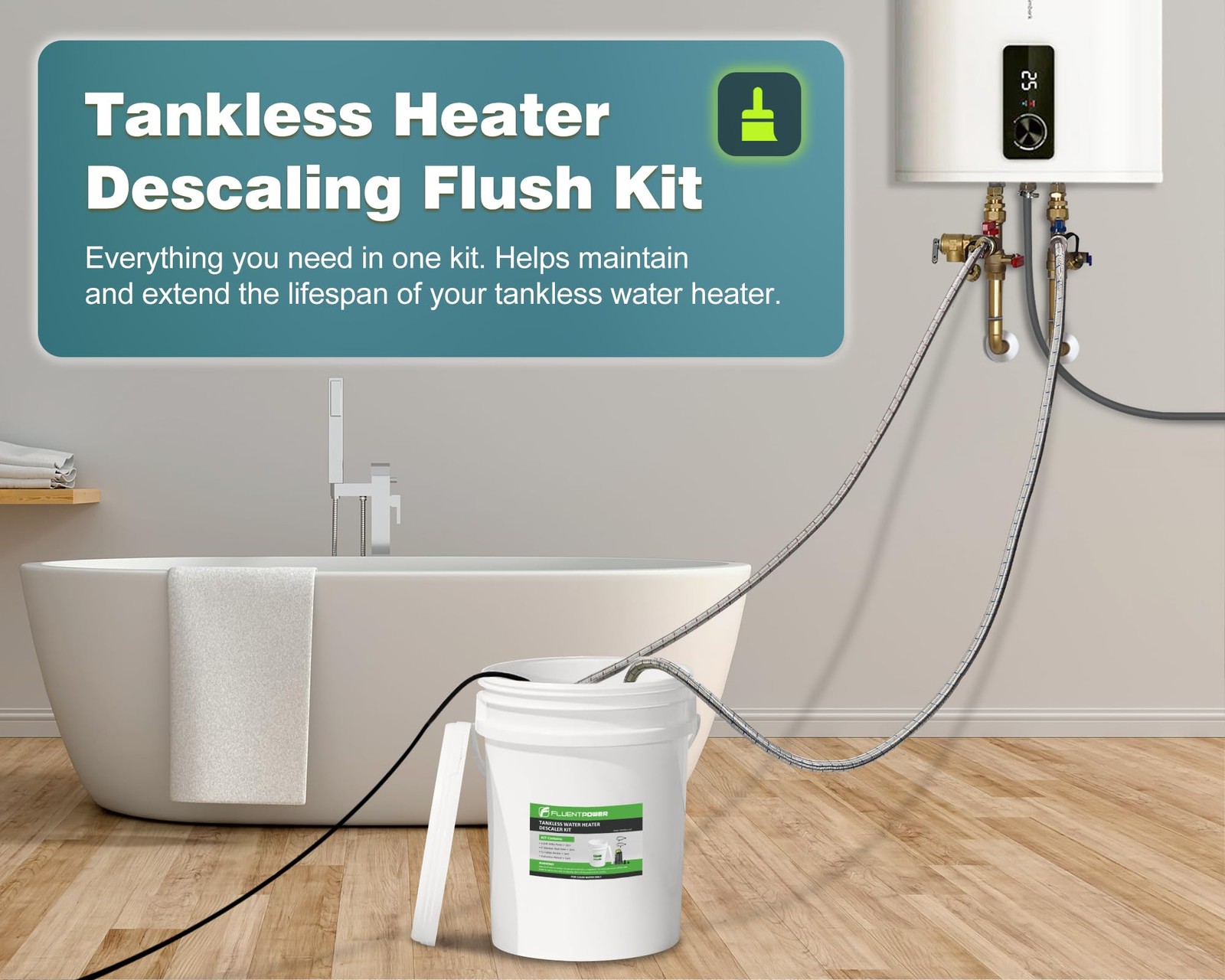 FLUENTPOWER Tankless Water Heater Descaling Flush Kit, Includes 1/2HP Submers... gallery