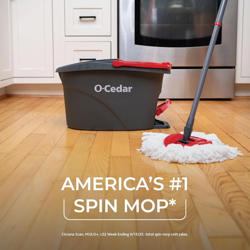O-Cedar EasyWring Microfiber Spin Mop, Bucket Floor Cleaning System, Red, Gray, gallery
