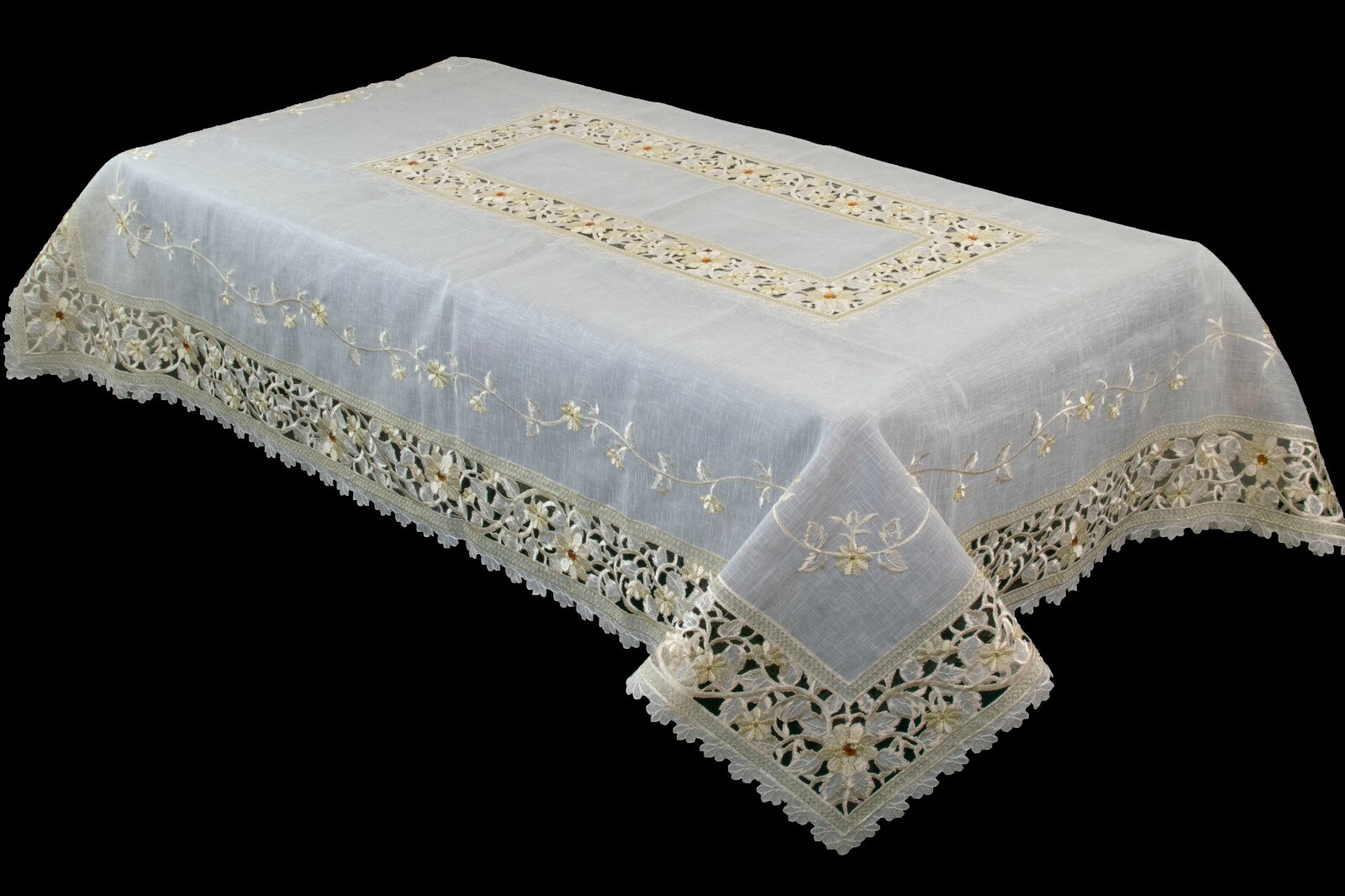 Beige Gold 54x72'' Polyester Floral Embroidery Fabric Tablecloth Napkins Wedding gallery