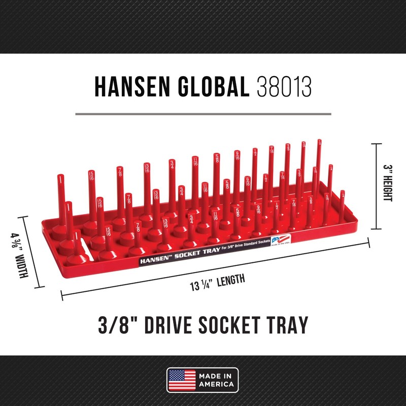Hansen 3/8" Socket Tray Organizer Holder Set 3 Row Metric SAE Shallow, Deep USA gallery