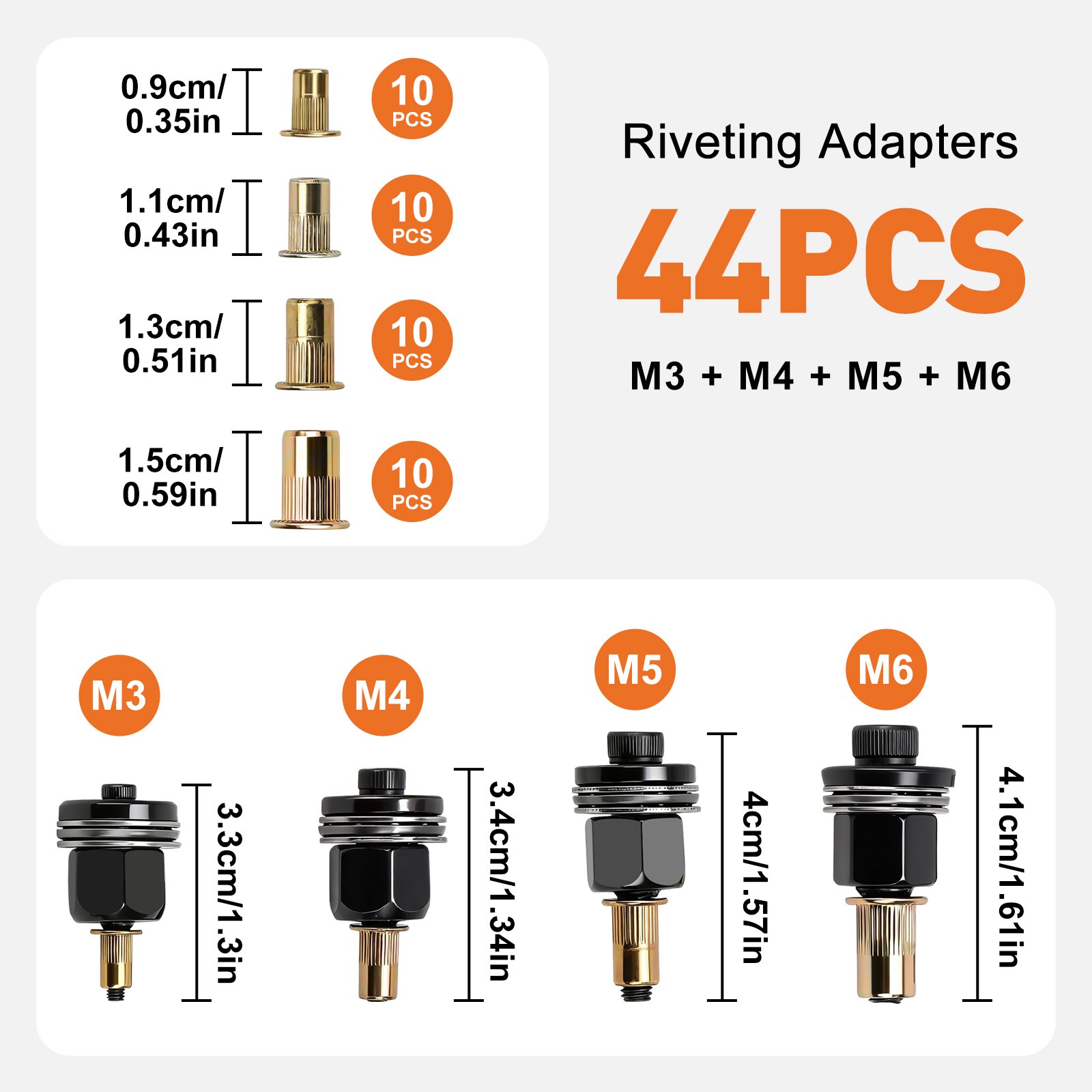 44pcs Manual Rivet Nut Tool Kit M3-M6 Carbon Steel Nutsert Set for Drill Wrench gallery