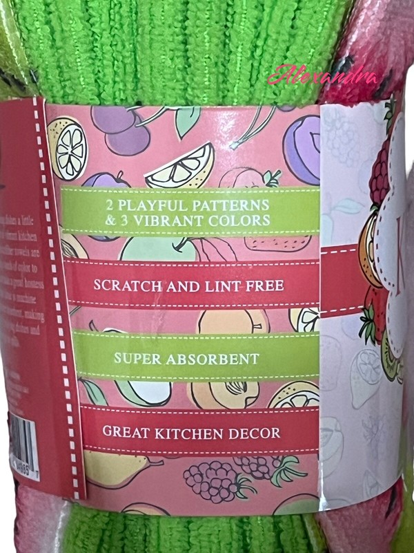 Microfiber Watermelon Kiwi Design Print Kitchen Towels 5 Pack New 15x26” gallery