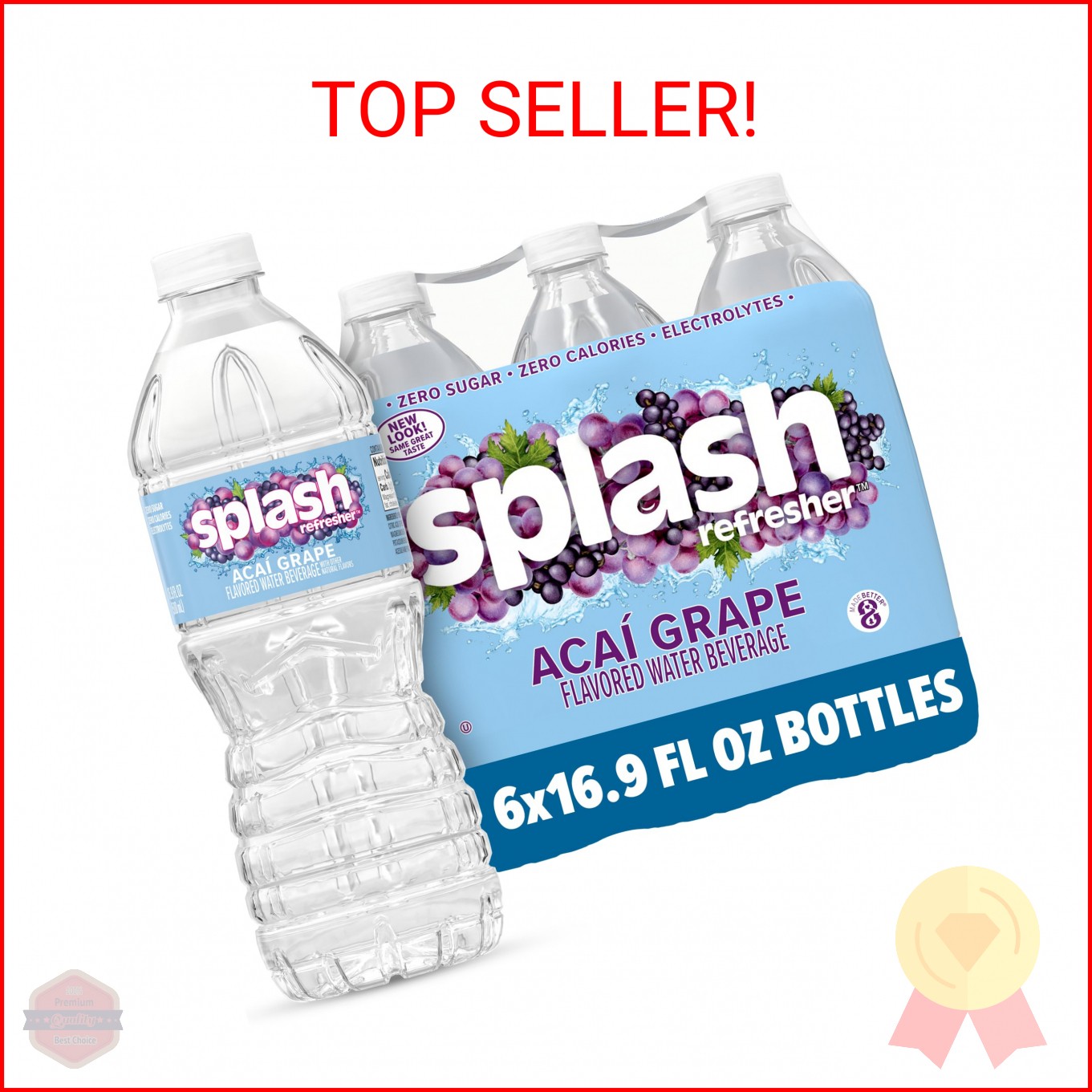 SPLASH REFRESHER Flavored Water Bottles, Acai Grape Flavor - 6-Pack, 16.9 Fl Oz gallery