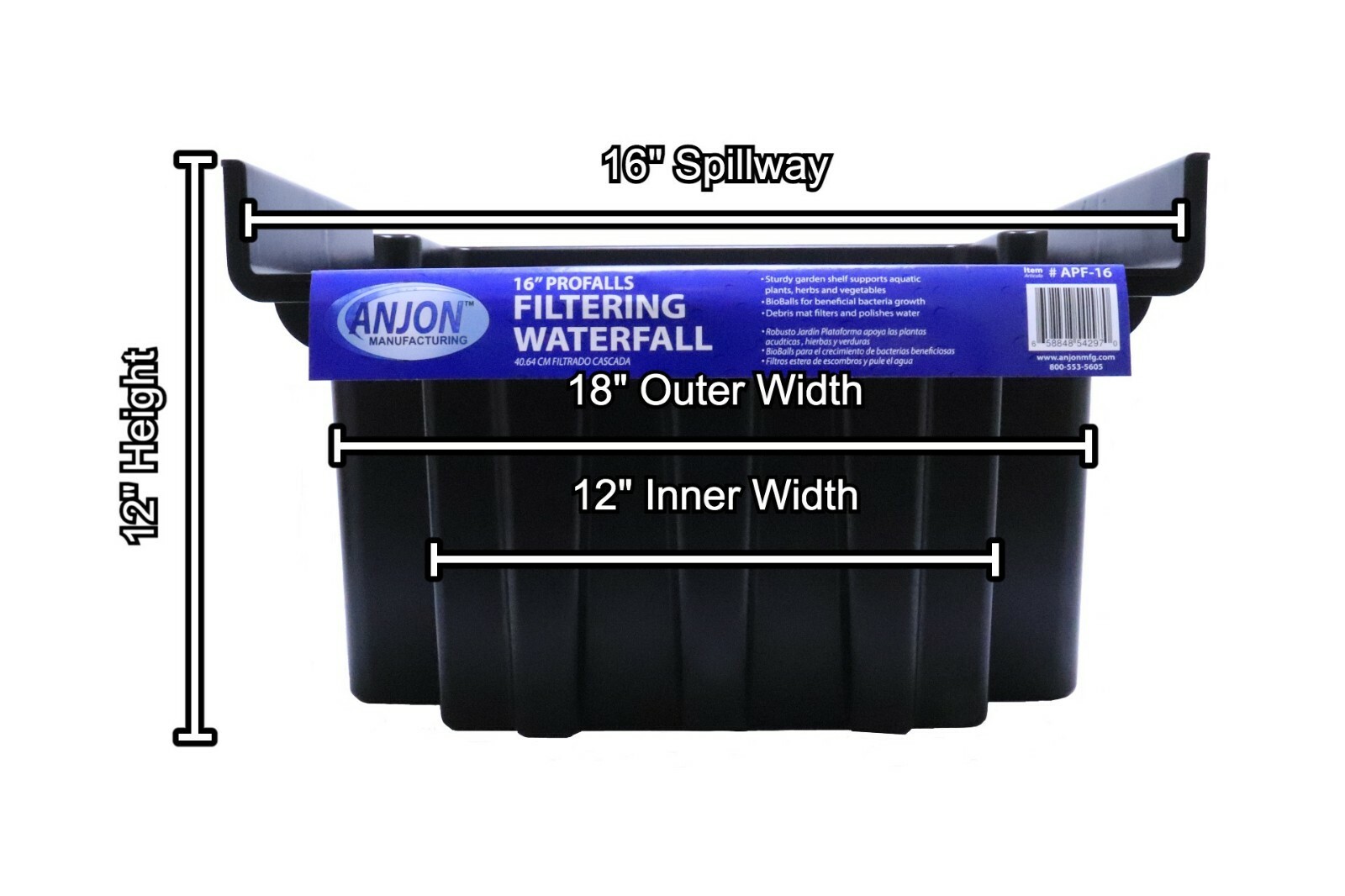Anjon APF-16 Profalls Biofilter Waterfall 16" Koi Pond Filter Spillway w/media gallery