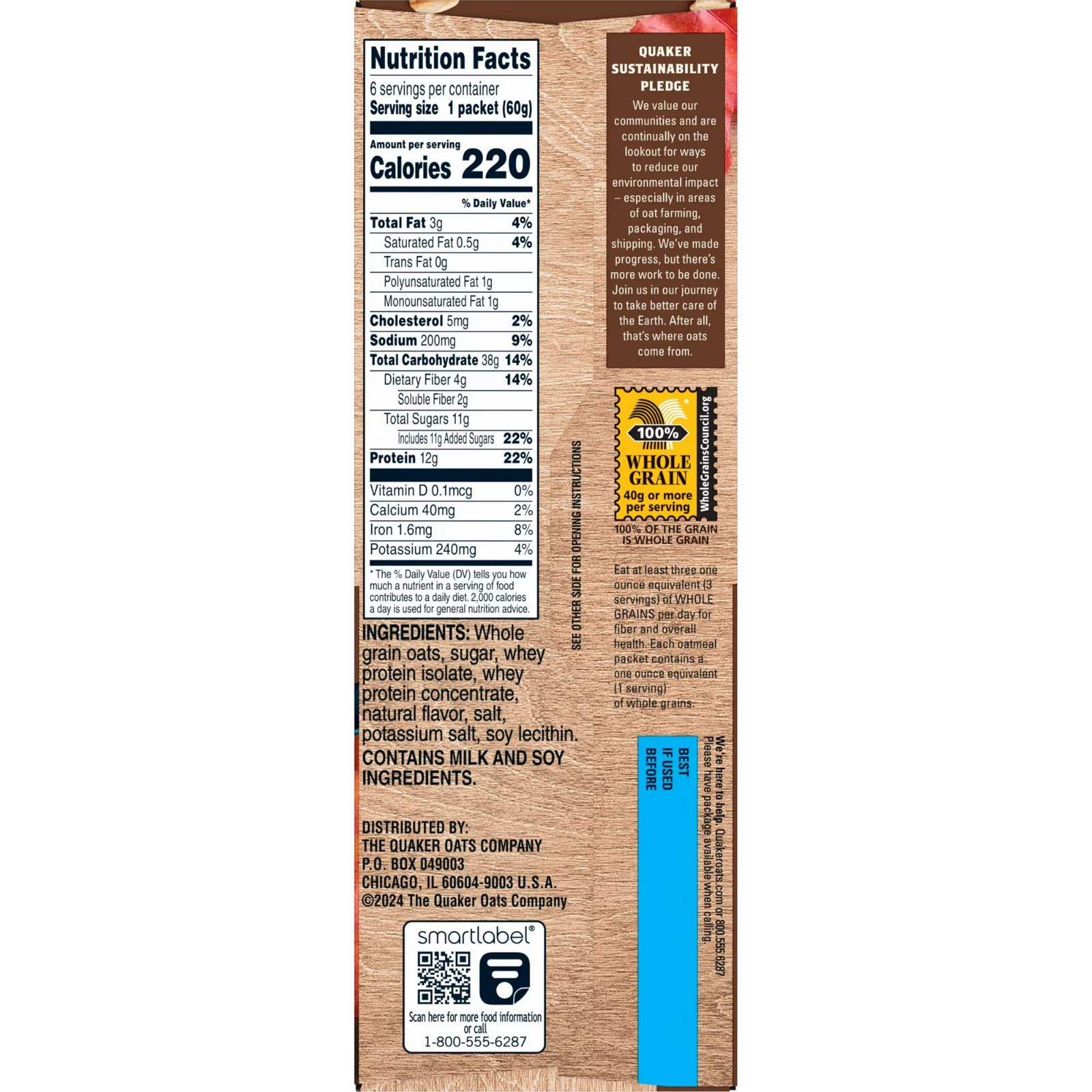 Quaker, Protein Instant Oatmeal, Maple & Brown Sugar, 2.11 oz, 6 Packets gallery