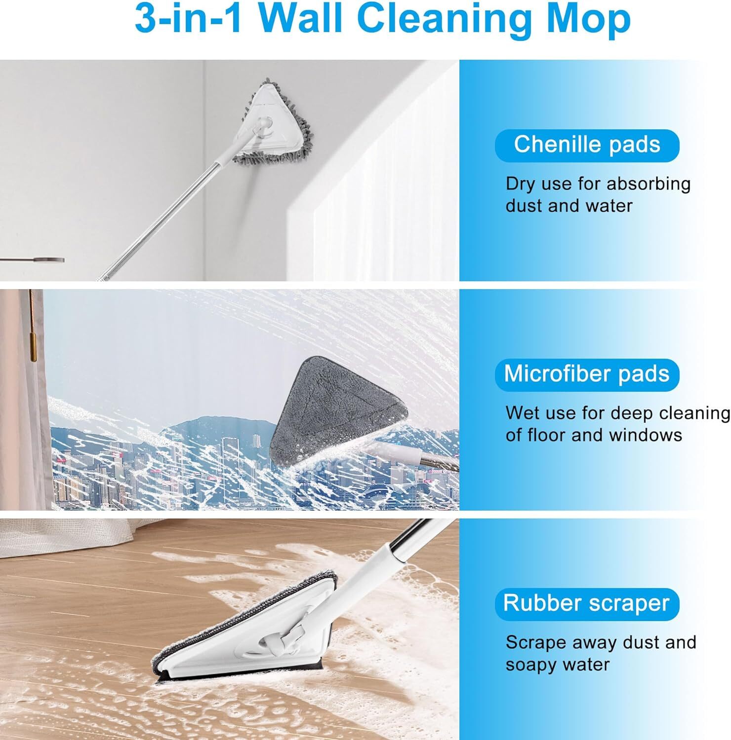 Ceiling Mop Ceiling Cleaner Wall Cleaner w/ Long Handle 92in and 6 Chenille Pads gallery