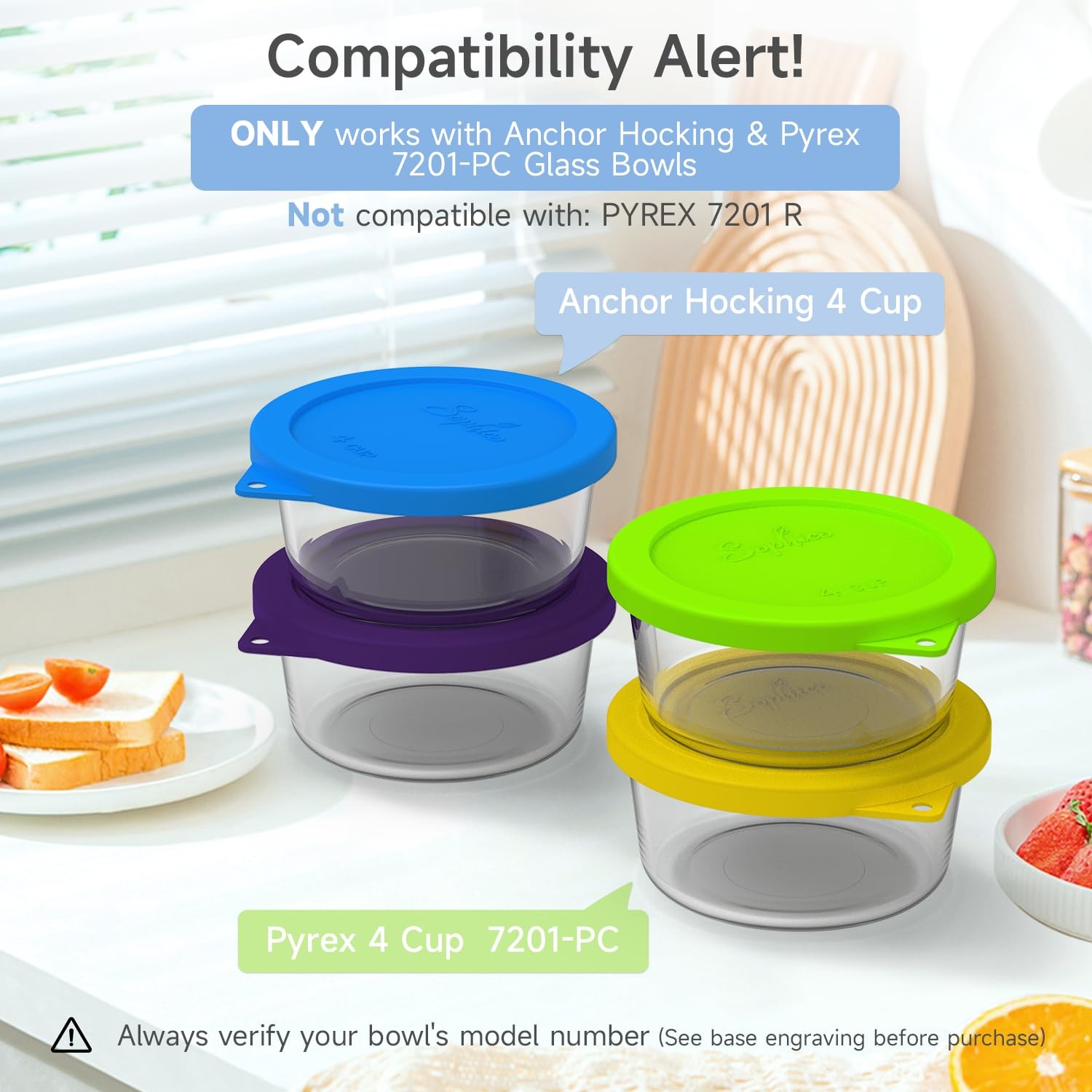 4 Cup Round Silicone Storage Cover Lids Replacement for Anchor Hocking and Pyrex gallery