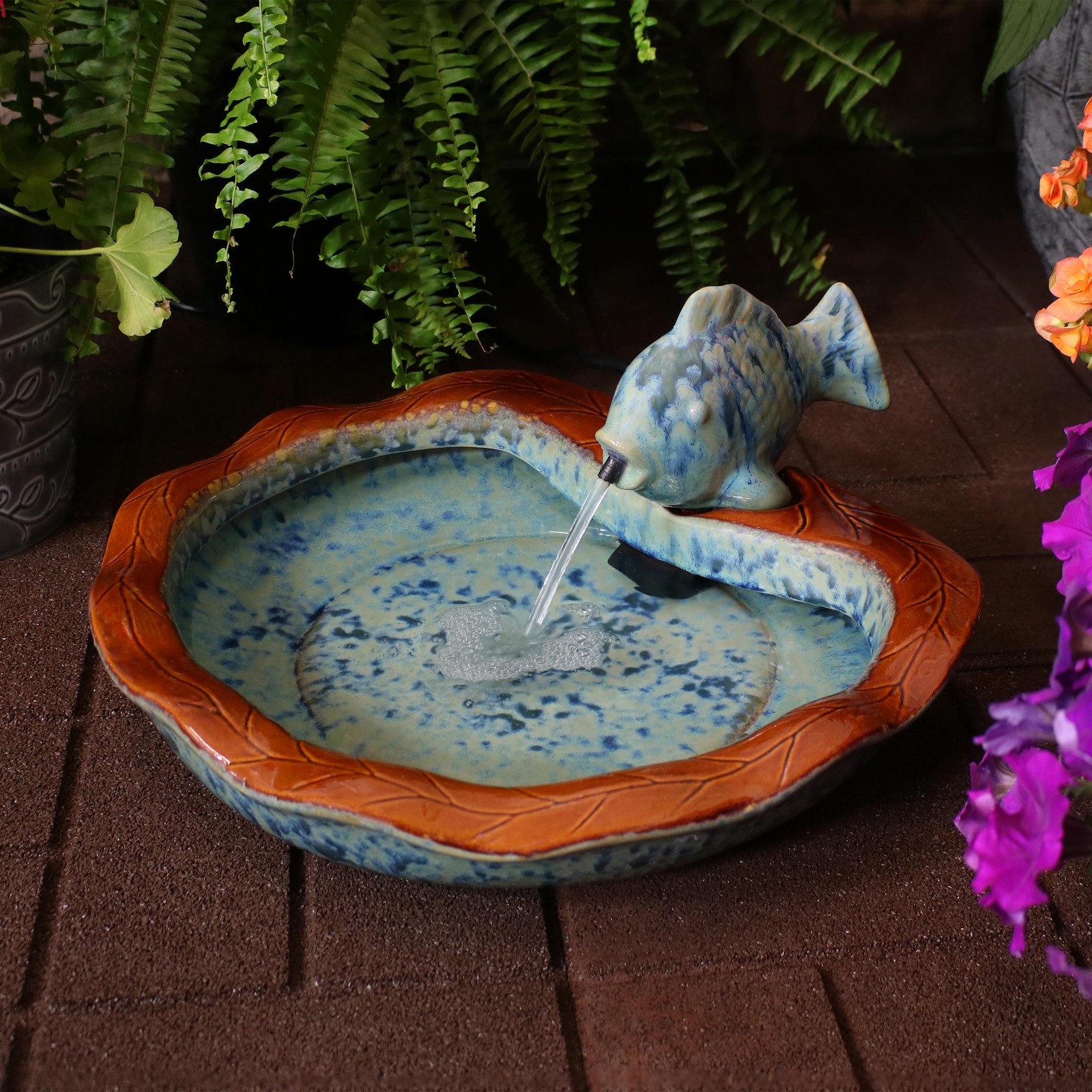 Fish Glazed Ceramic Outdoor Water Fountain by Sunnydaze gallery