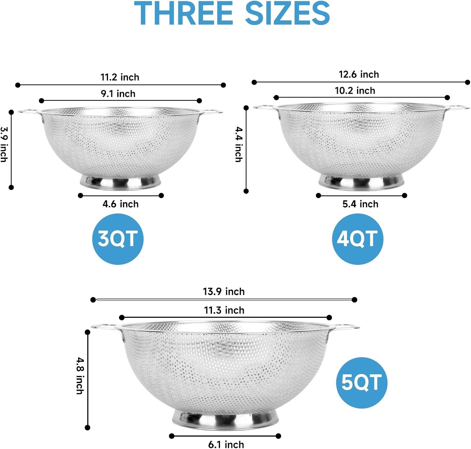 Kitchen strainer, 5 liters, stainless steel strainer with handle gallery