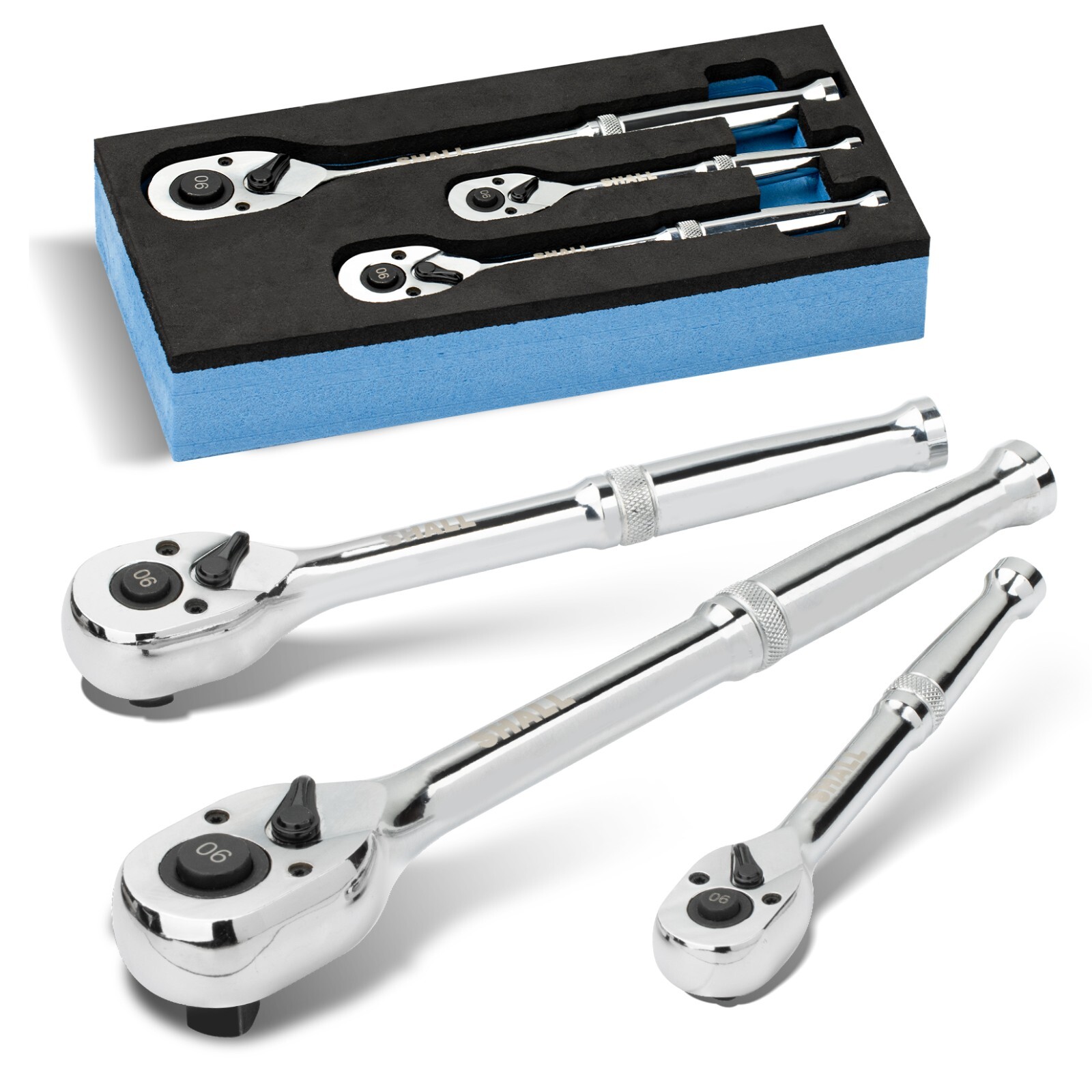 SHALL 90Tooth 3-pc Drive Ratchet Wrench,Quick-Release&Reversible,1/4''3/8''1/2'' gallery