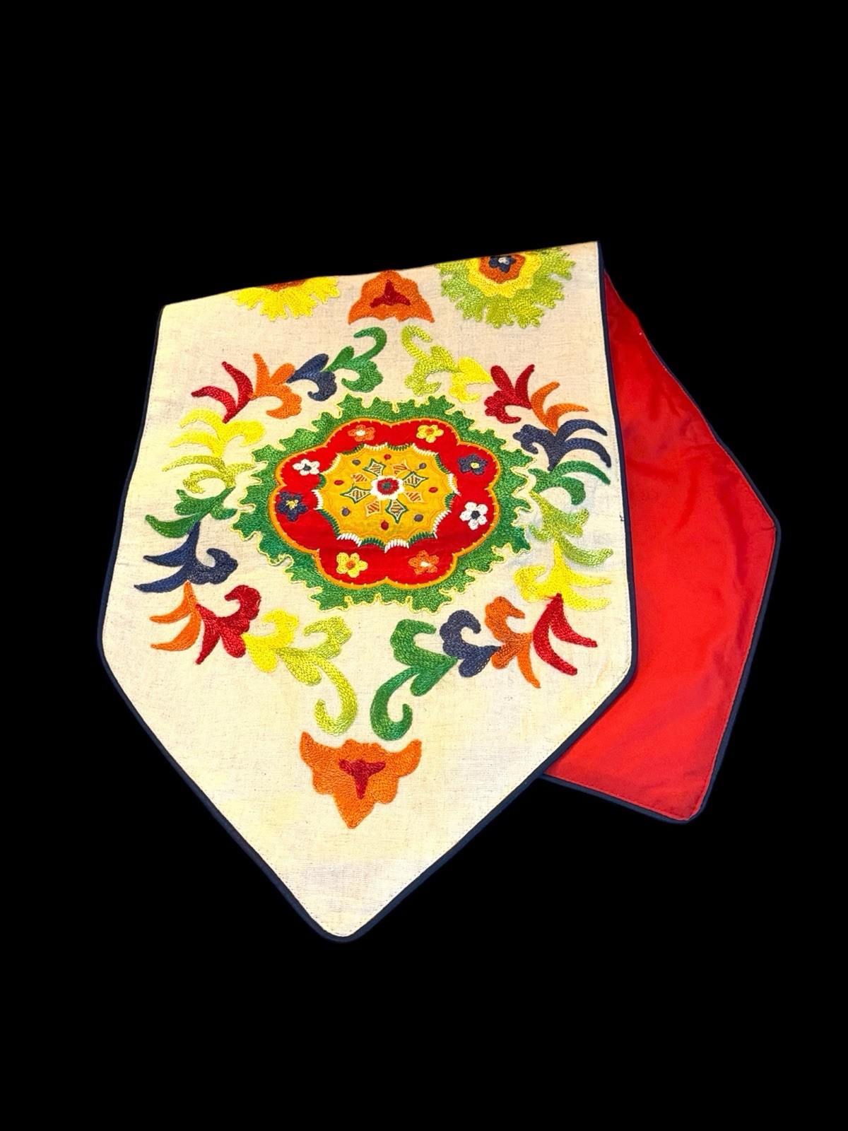 Pier 1 40x13” Primary Color Embroidered Table Runner Floral Design Cotton Linen gallery