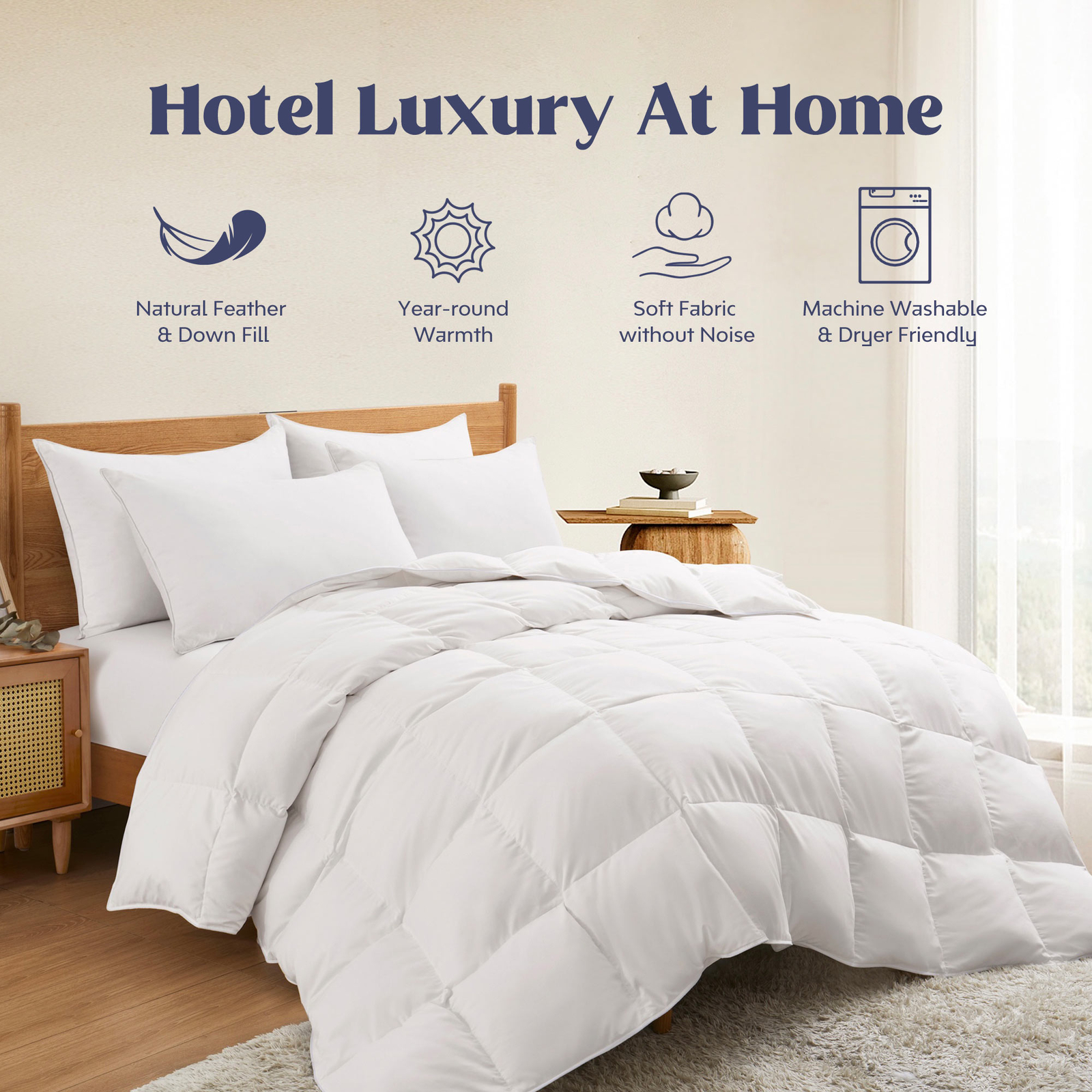 Peace Nest All Season Goose Down Feather Comforter, King or Queen Comforter gallery