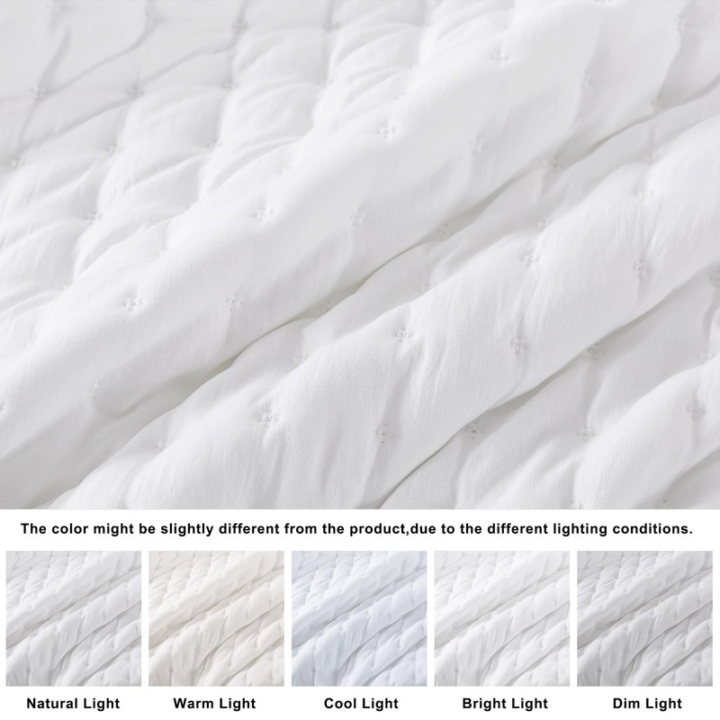White Cloud Quilt Set King Size, Lightweight Soft Cross Stitch Bedspread, Far... gallery
