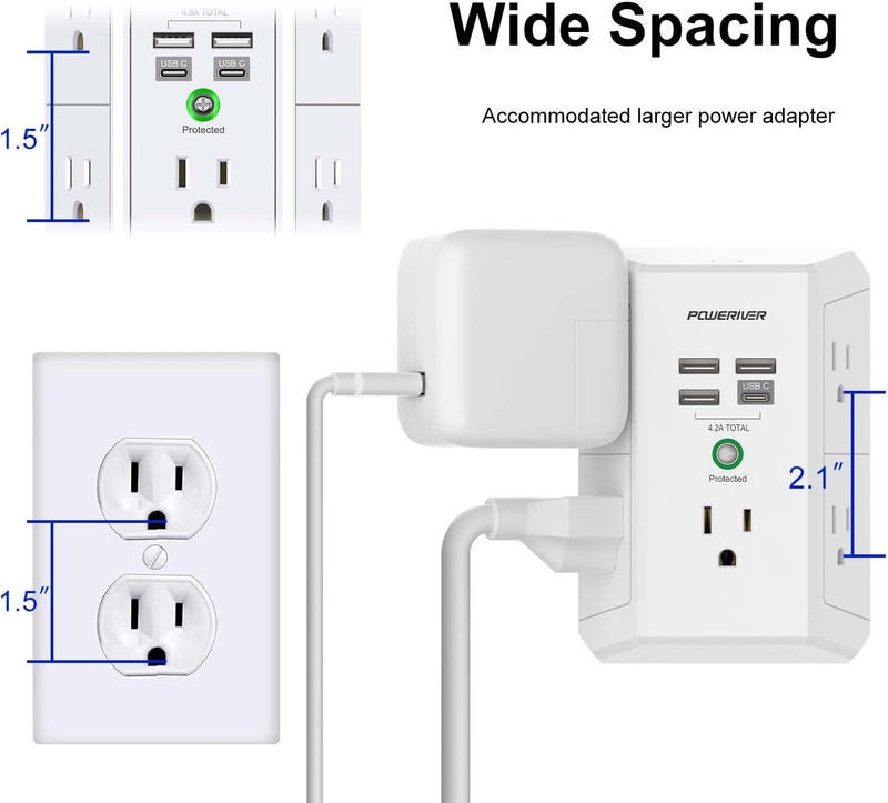 USB Wall Charger, Multi Outlet Extender Surge Protector with 4 USB Ports, 1680J gallery