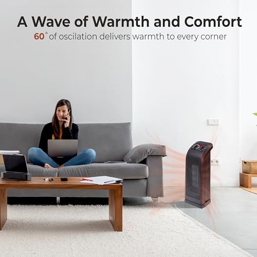 18" Tower Space Heater with PTC Heating Element, 1500W/900W Dual Heat, 60° gallery