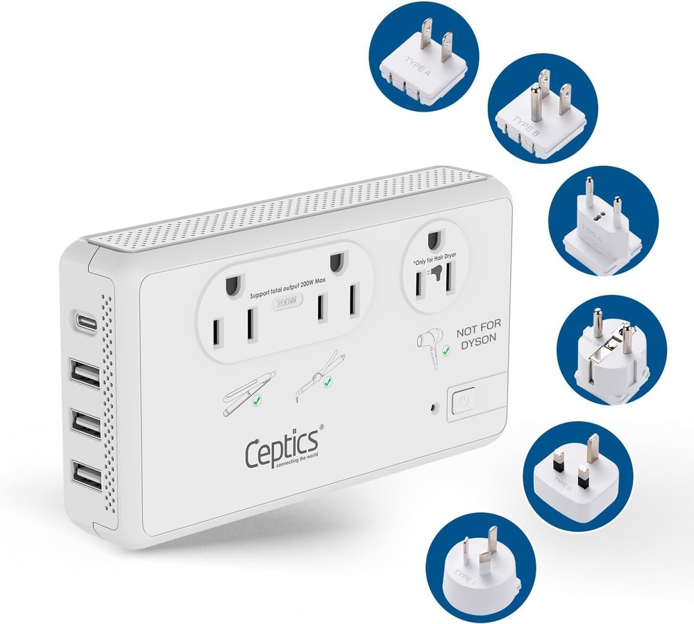 200W/2000W Step Down Converter – 2x 200W, 1x 2000W outlets & 3x USB-A + 1x USB-C