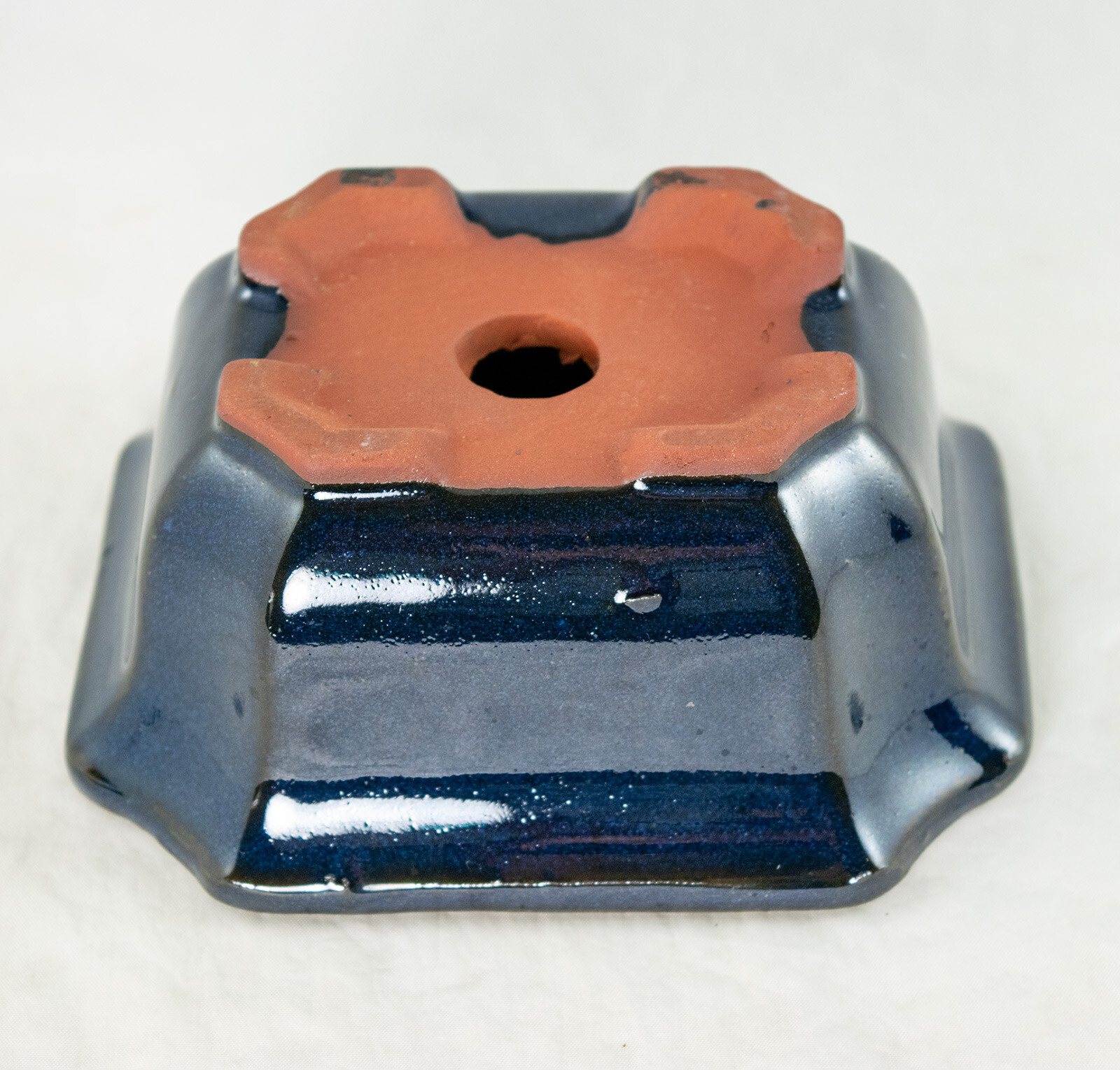 Blue Glazed Shohin Bonsai / Succulent & Accent Pot 5"x 4.25"x 2.25" with Mesh gallery