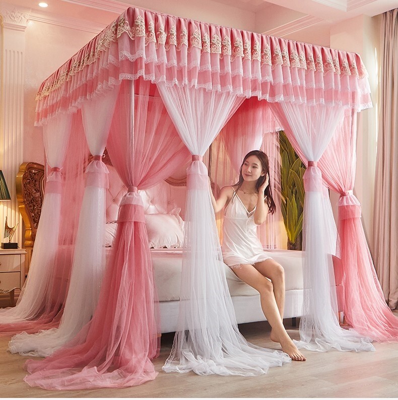 Double Layers Mosquito Net Bed Netting Embroidered Bed Curtain Drapes With Tubes gallery