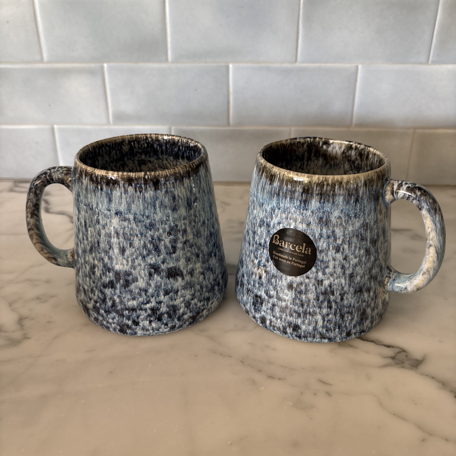 Barcela Portugal Handmade Stoneware Coffee/Tea Mugs Set of 2 Blue Reactive Glaze gallery