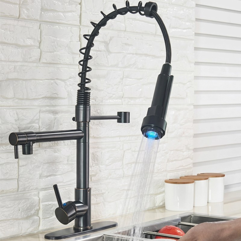 LED Kitchen Sink Faucet Pull Down Sprayer Single Handle Mixer Tap W/ 10'' Cover gallery
