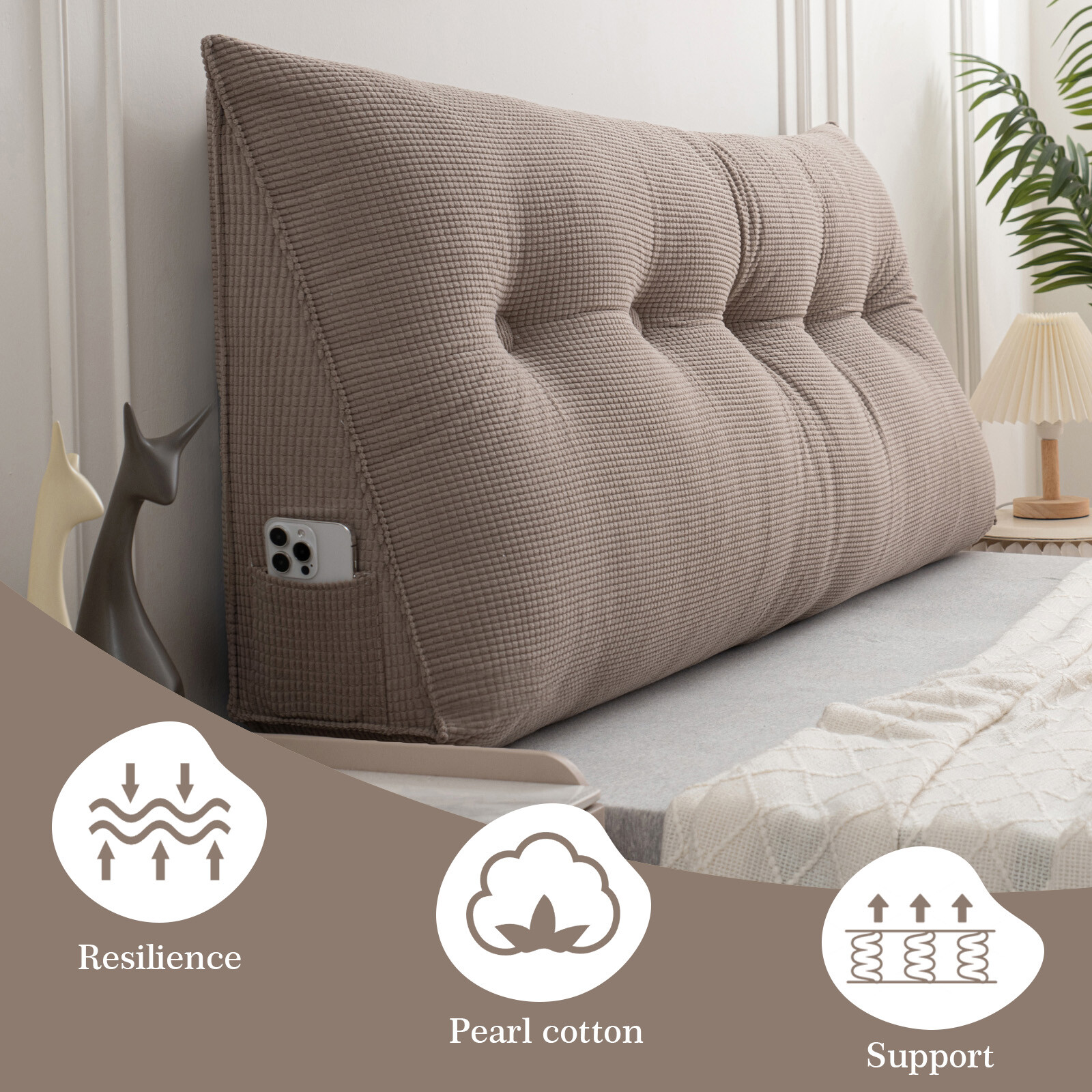 Velvet Headboard Pillow Back Support Reading Pillow w/ Removable Cover for Bed gallery