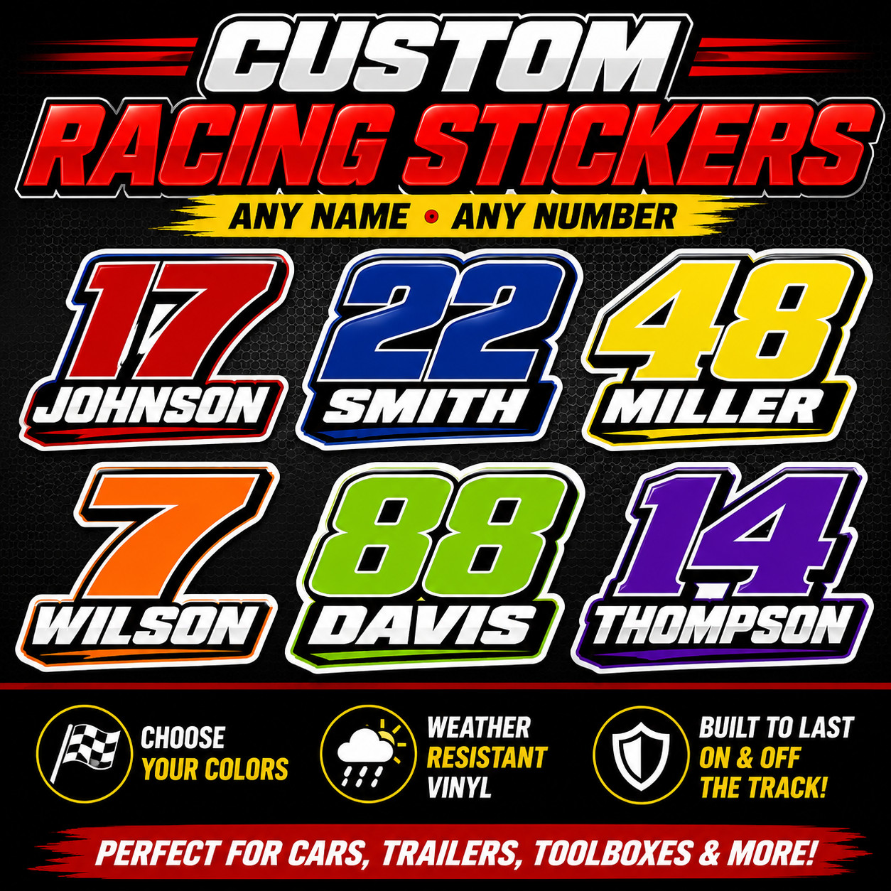 Custom Racing Number & Name Sticker | Personalized Race Car Driver Sticker Decal gallery