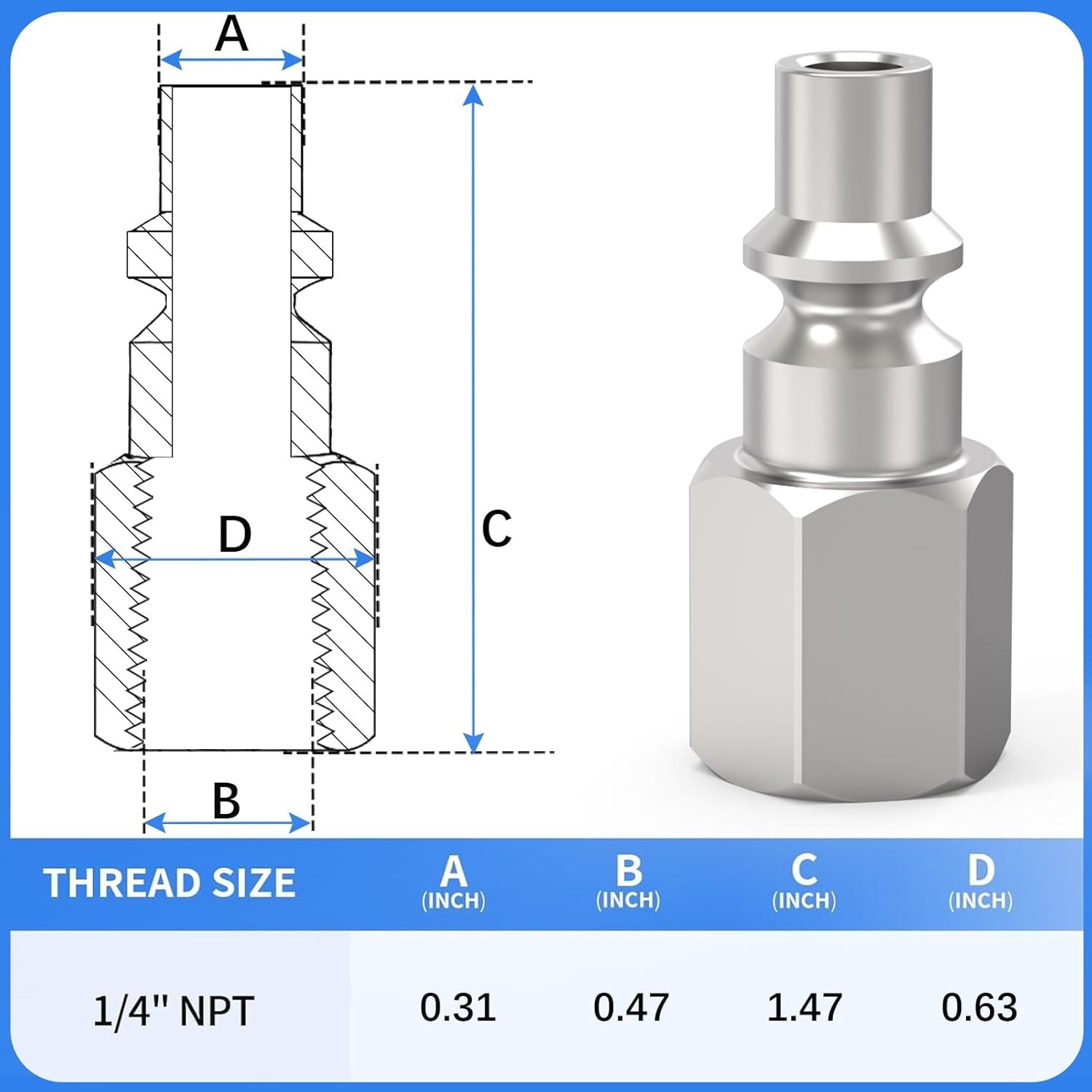 A-Style(ARO) Plug, 1/4" NPT Female Pneumatic Plugs, Compressor Fittings(30-PACK) gallery
