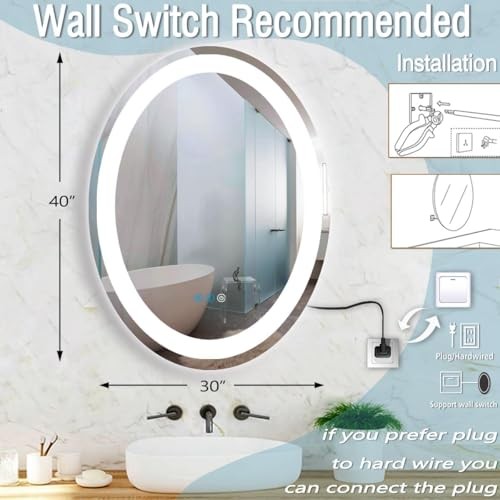 40 x 30 Inch Oval LED Bathroom Mirror with Lights Smart Memory 3 40"L x 30"W gallery