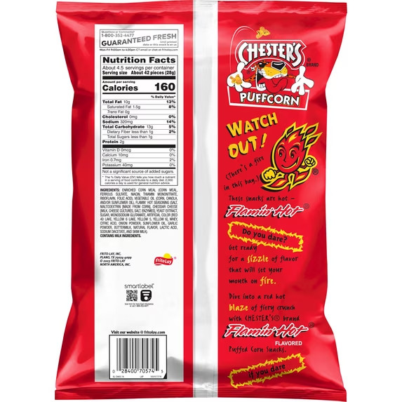 Chester's Puffcorn Flamin' Hot Flavored Puffed Corn Snacks, 4.25 oz Bag gallery