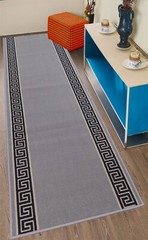 Non Slip Meander Grey Design Grey Low Pile Rug 22″ / 26″ / 30″ / 36″ Width