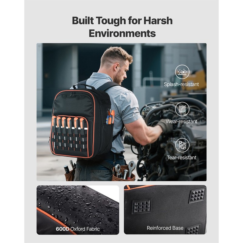 Tool Backpack 49 Pockets Tear-resistant Jobsite Backpack for Electrician gallery