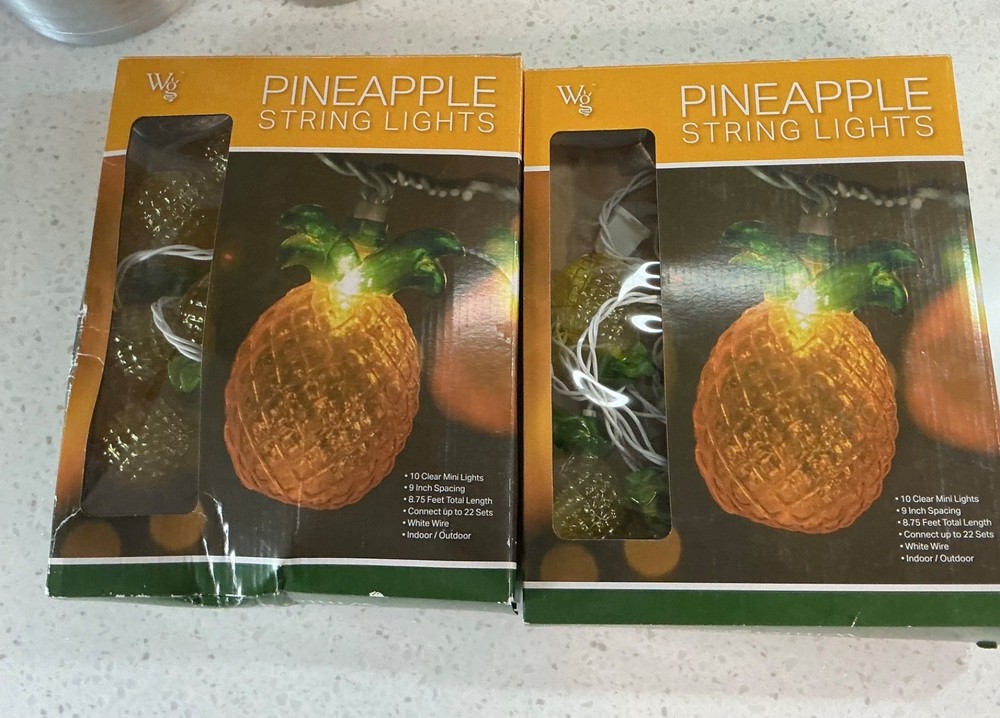 2 Sets Pineapple Tropical String Lights Indoor Outdoor Patio Bar 8.75” Each New