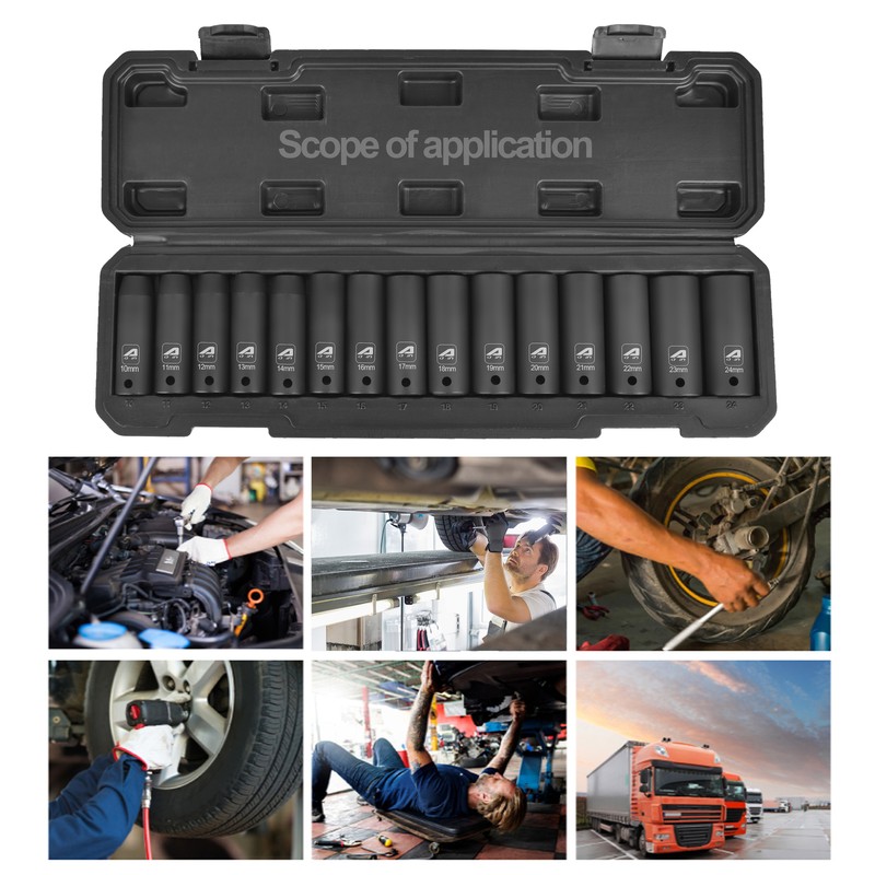 1/2”Drive Metric Deep Impact Socket Set,6-Point Design,16-Piece Set 10mm to 24mm gallery