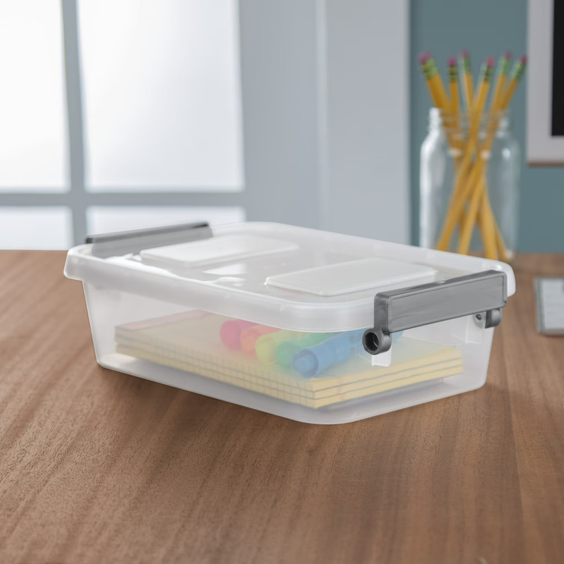 2 Pack Sterilite 2.7 Qt Modular Locking Storage Box Clear Gray Container gallery