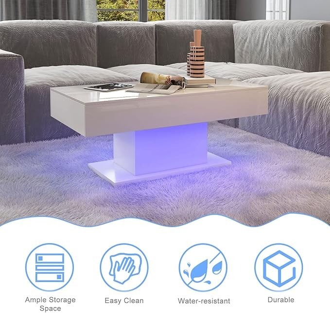 High Gloss Coffee Table with LED Light Living Room Cocktail Sofa Center Table gallery