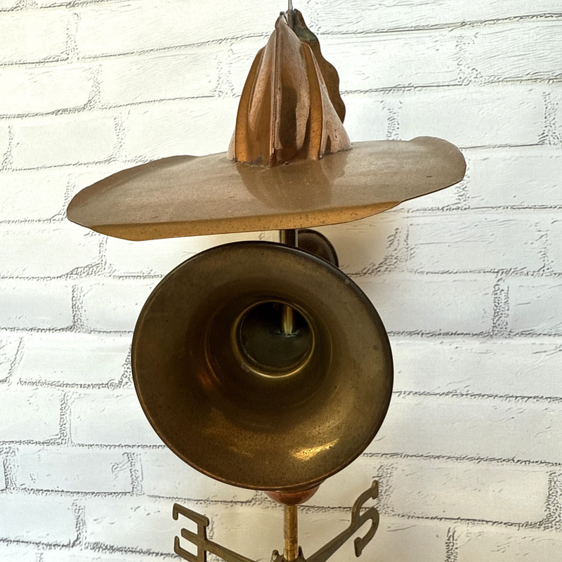 🔥 Vintage Brass & Copper Firefighter Helmet Weather Vane Style Decor, ~15 1/4” gallery