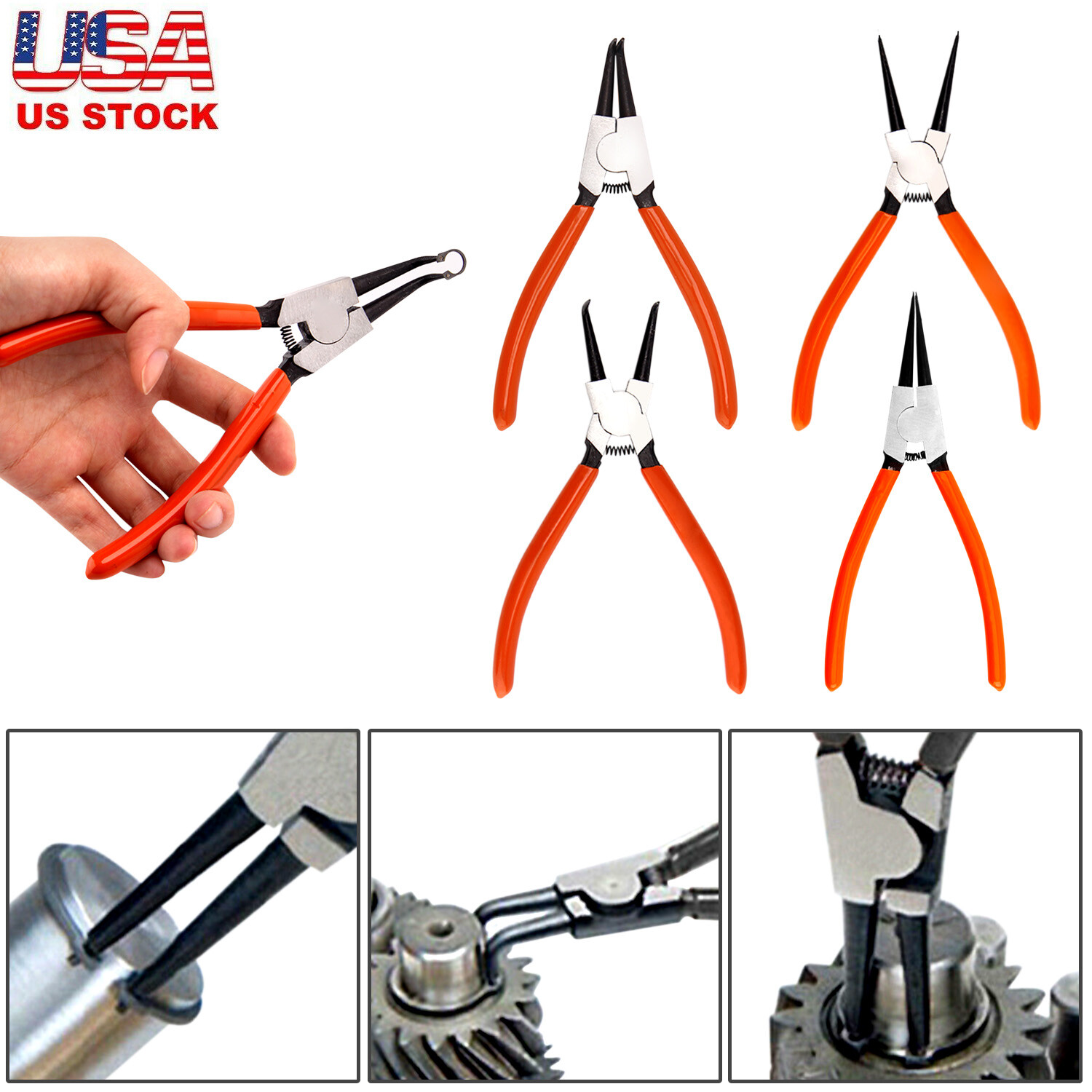 4 PCS Heavy Duty 7" Circlip Plier Snap Ring Plier External Internal Kit w/ Pouch gallery