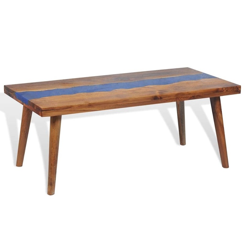 vidaXL Coffee Table, Solid Teak Wood, 39.4''x19.7''x15.8'', Brown and Blue vida gallery