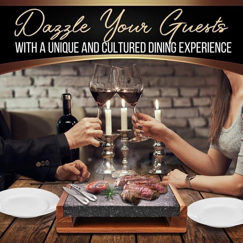 Pyle Hot Lava Stone Sizzling Steak Plate Grilled Meat Food Presentation Serving gallery