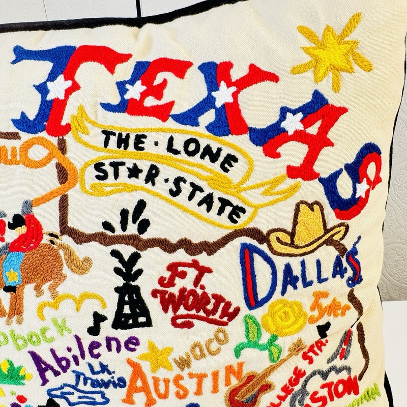 Catstudio Geography Collection Texas State Hand Embroidered 19” Pillow 2017 MINT gallery