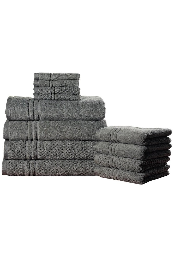 Home Reflections 100% Cotton Solid & Texture 12 Pc Towel Set Charcoal