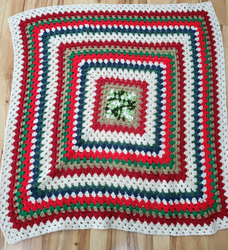 Handmade Crocheted Afghan Multicolored Lap Blanket 42”X 44”