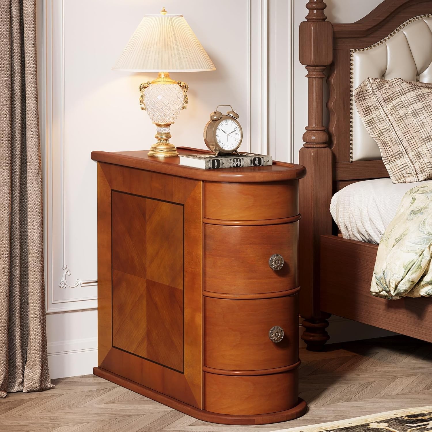 Narrow Bed Side Table with 2 Drawers,Solid Wood End Table, No Assembly Required gallery