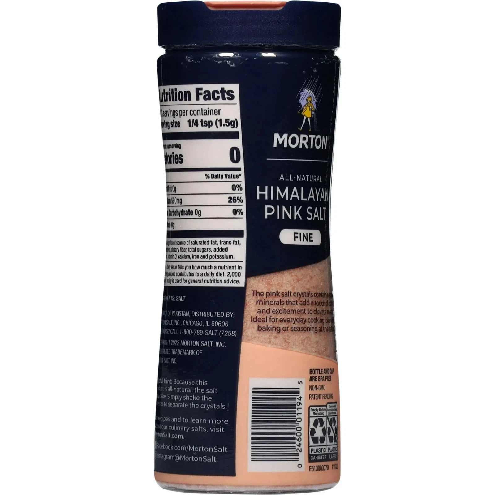 Morton All-Natural Fine Himalayan Pink Salt, 17.6 oz gallery